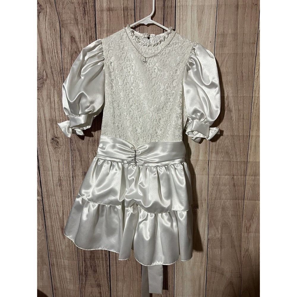 Vintage Madonna Girls Communion Dress White Size 8 With Tiara/Vail